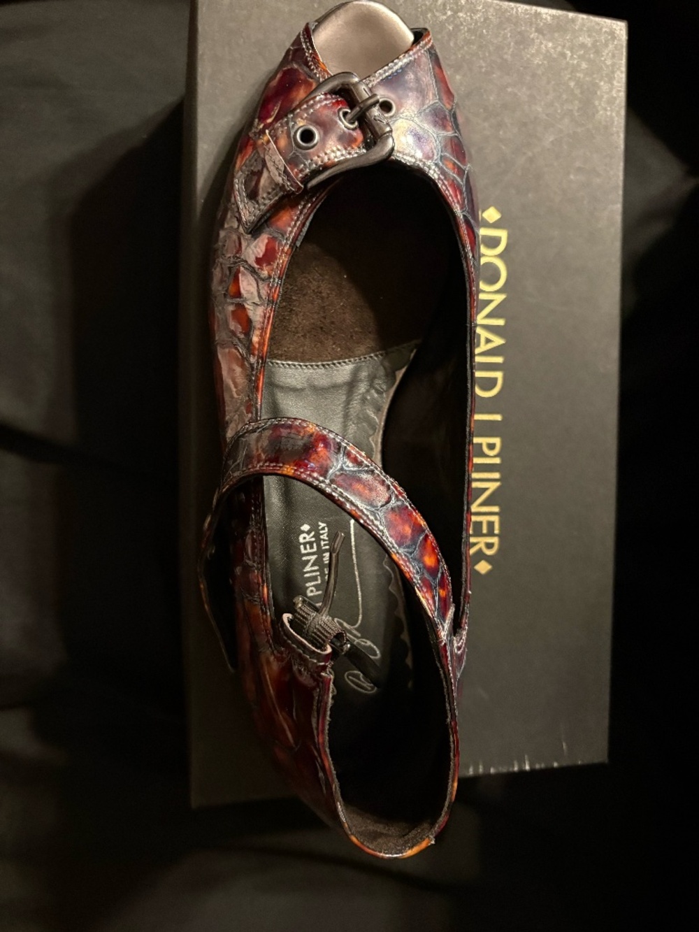 Donald J Pliner Lead Black/Brown Crocco Shine Shoes – New in Box – Size 9 Medium